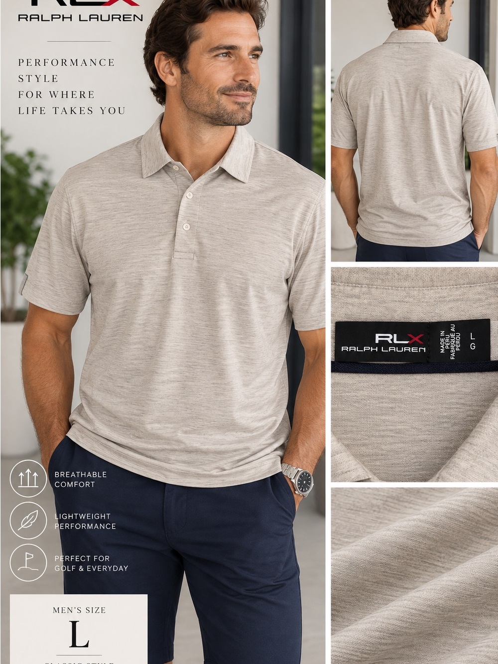 Ralph Lauren RLX Men's Heather Sand Polo
